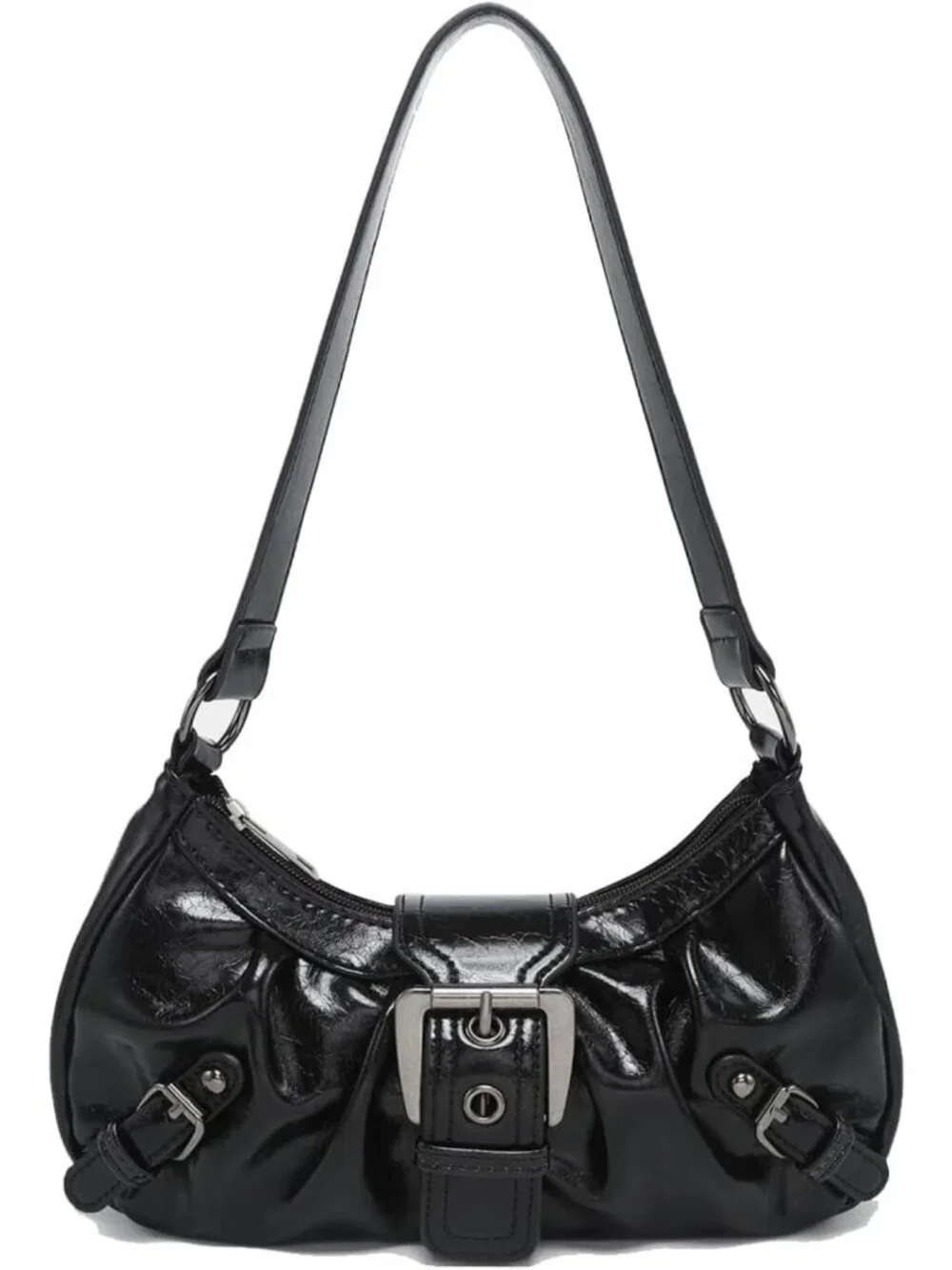 Trendy Y2K Small Shoulder Bag, Punk Hobo Clutch, Leather Top Handle Purse